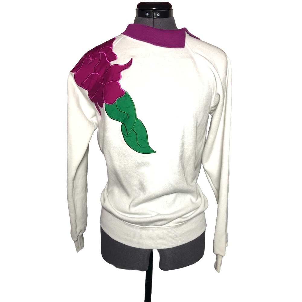 Vintage 90s Granny Sweatshirt Floral Applique Cottagecore Pullover Hanes Grandma